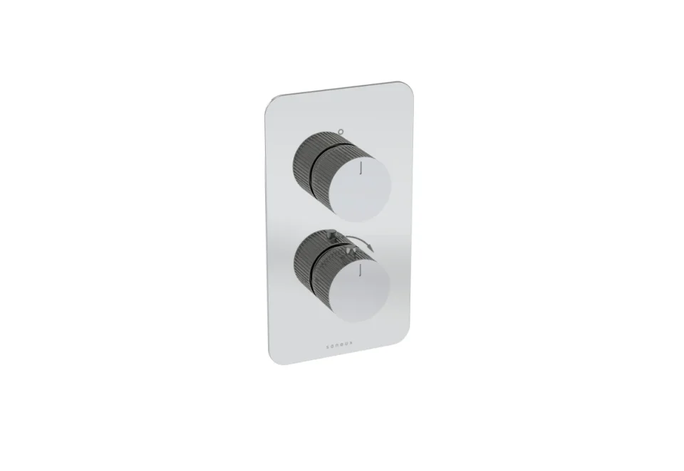 Saneux Cos 1 Way Thermostatic Shower Valve Kit - W/ Fluted Handle - Chrome product image - Image 1