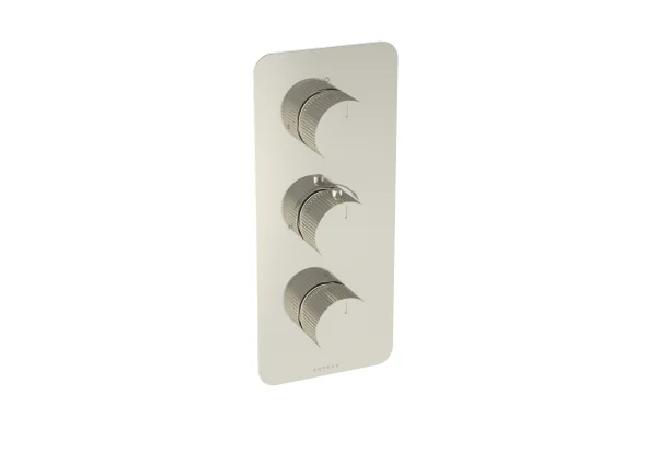 Saneux Cos 3 Way Thermostatic Shower Valve Kit - W/ Fluted Handle - Portrait - Brushed Nickel (pvd)