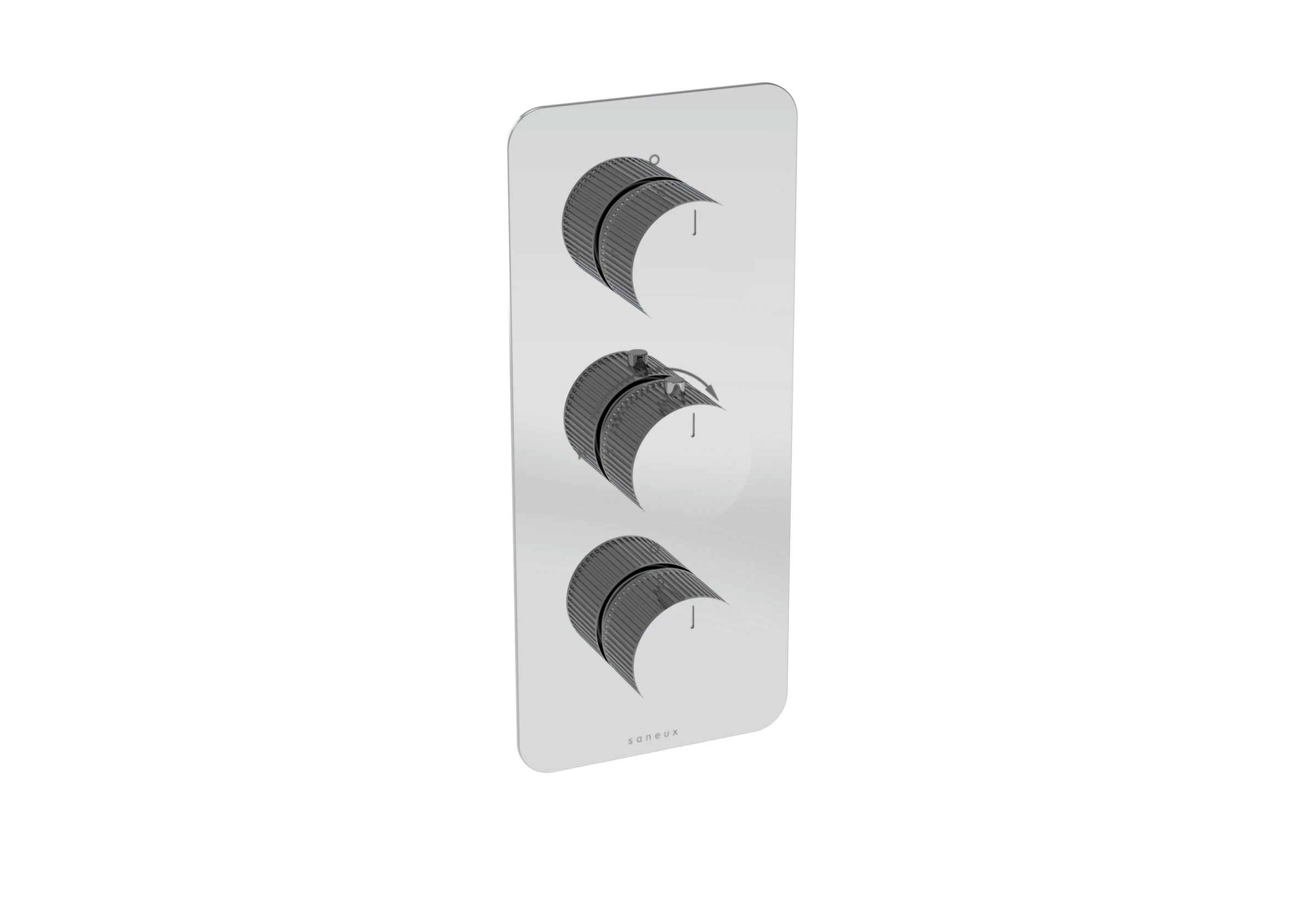 Saneux Cos 3 Way Thermostatic Shower Valve Kit - W/ Fluted Handle - Portrait - Chrome