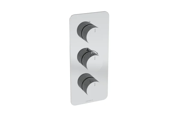Saneux Cos 3 Way Thermostatic Shower Valve Kit - W/ Fluted Handle - Portrait - Chrome