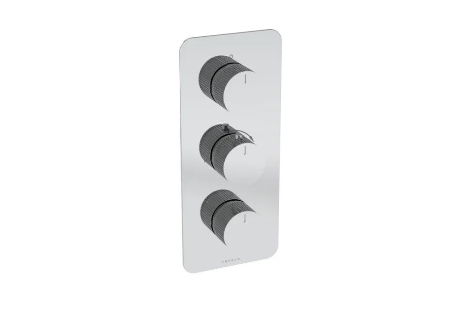Saneux Cos 3 Way Thermostatic Shower Valve Kit - W/ Fluted Handle - Portrait - Chrome product image - Image 1