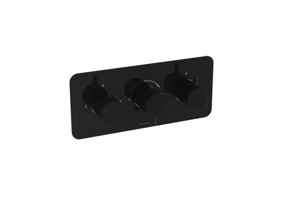Saneux Cos 2 Way 3 Handle Thermostatic Shower Valve Kit - W/ Knurled Handle - Landscape - Satin Black (pvd)