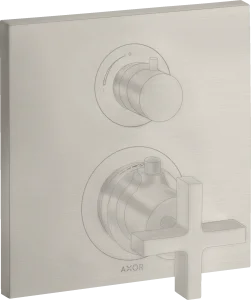 Axor Citterio Thermostatic Mixer For Concealed Installation With Shut-off Valve And Cross Handle Stainless Steel Optic