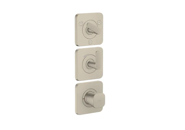 Axor Citterio C Thermostatic Module 380/120 For Concealed Installation With Escutcheons For 3 Functions - Cubic Cut Brushed Nickel