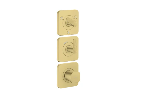 Axor Citterio C Thermostatic Module 380/120 For Concealed Installation With Escutcheons For 3 Functions - Cubic Cut Brushed Brass