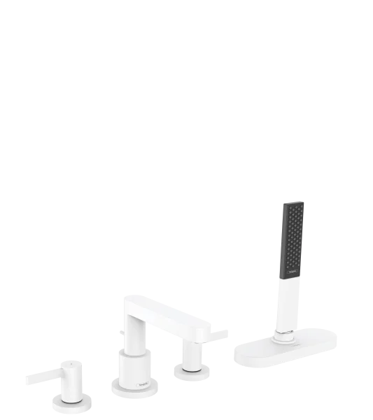 Hansgrohe Finoris 4-hole Rim Mounted Bath Mixer With Sbox Matt White