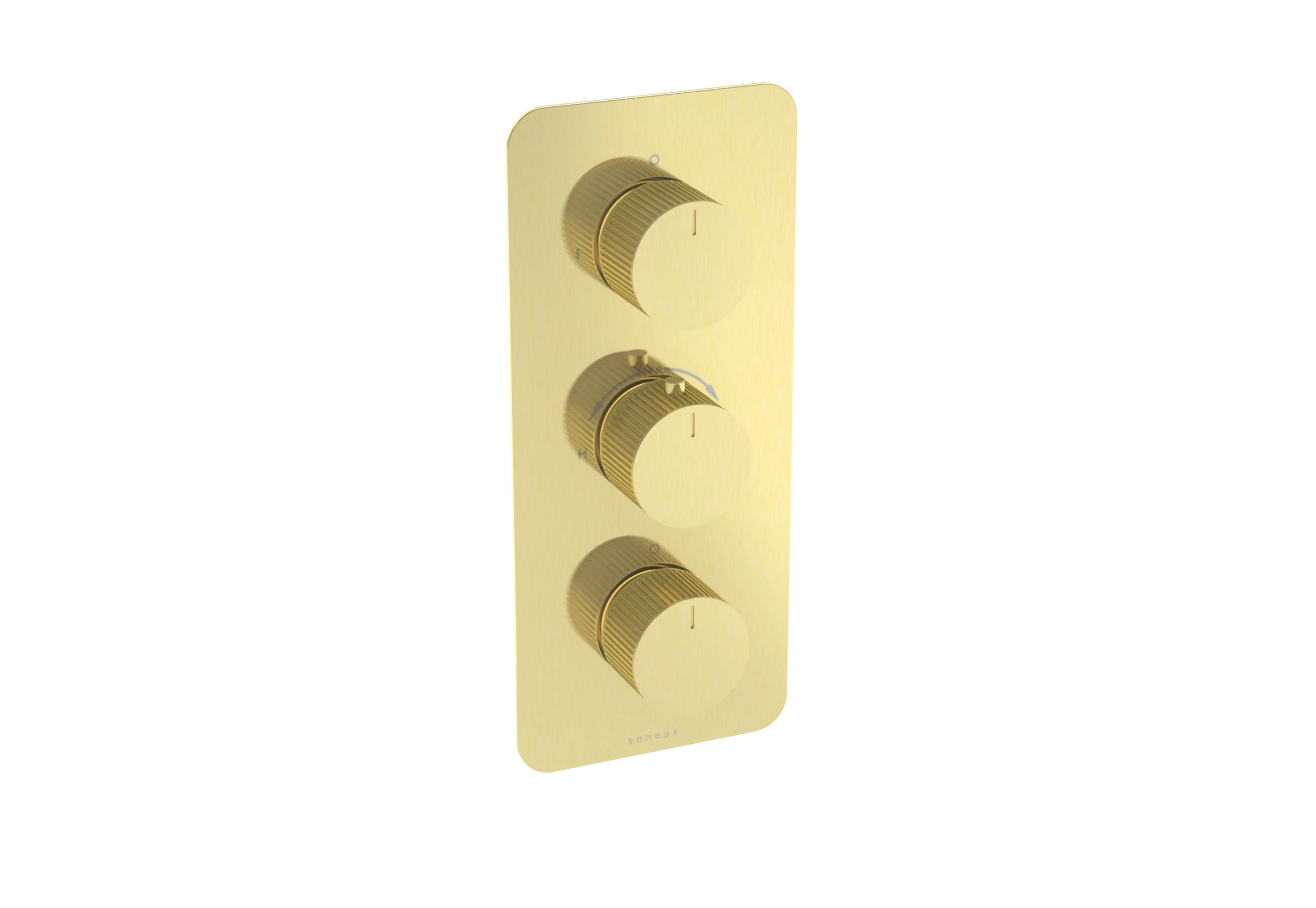 Saneux Cos 2 Way 3 Handle Thermostatic Shower Valve Kit - W/ Fluted Handle - Portrait - Brushed Brass (pvd)