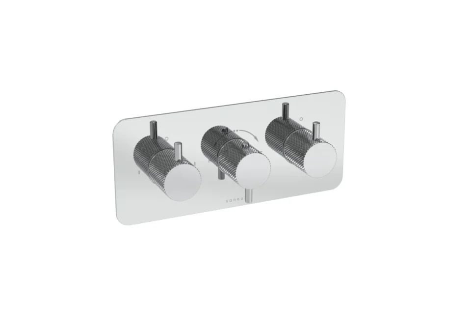 Saneux Cos 3 Way Thermostatic Shower Valve Kit - W/ Knurled Handle - Landscape - Chrome product image - Image 1