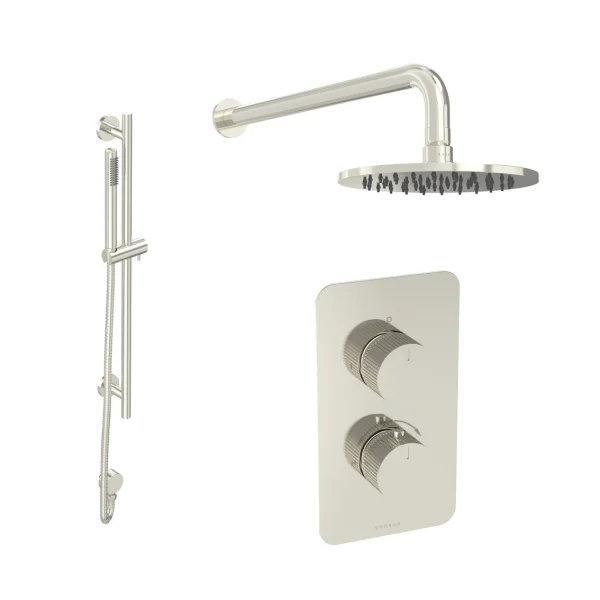 Saneux Cos 2 Way Shower Kit - W/ Slim Handset & Slider Rail & Shower Head - Fluted - Brushed Nickel