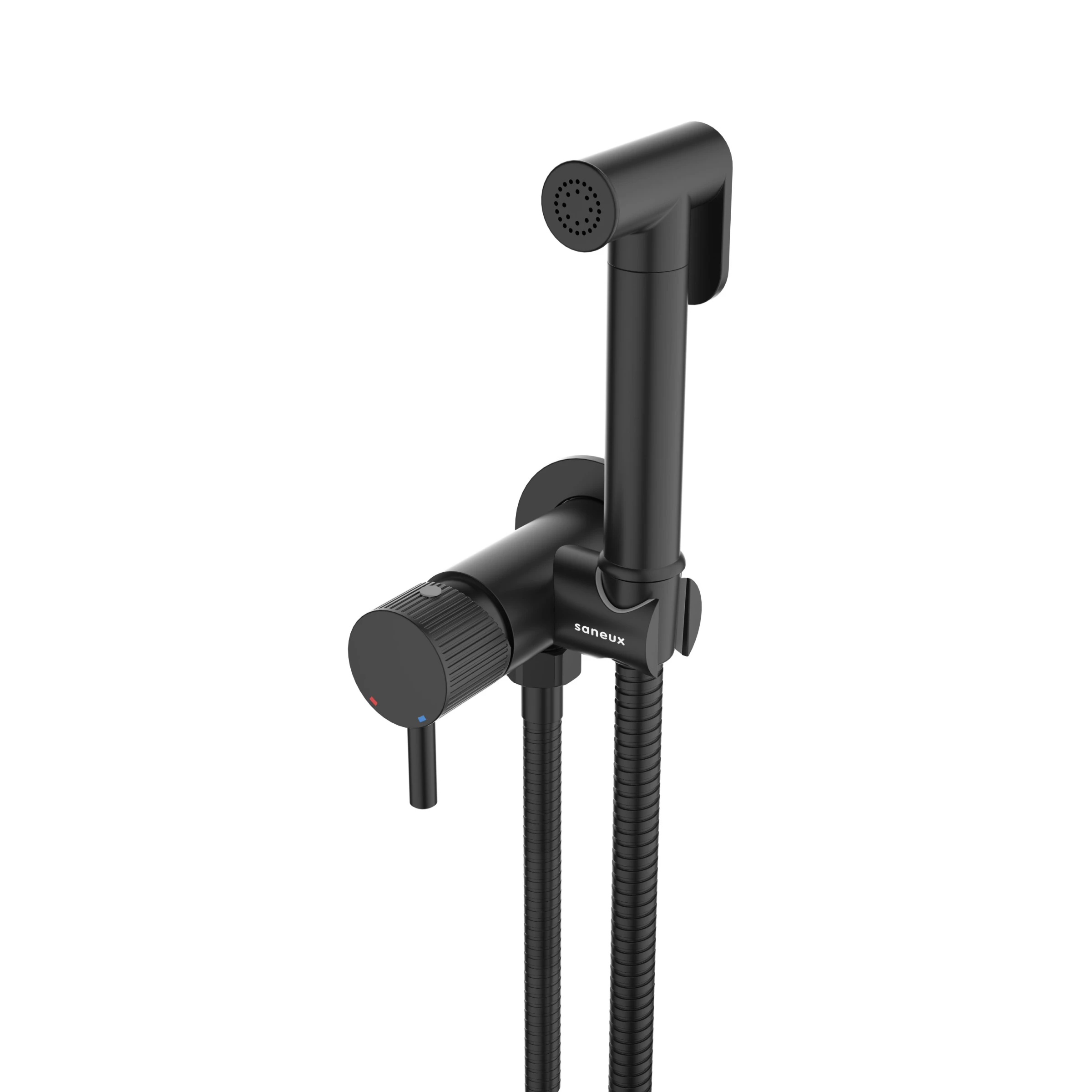 Saneux Cos Douche Kit With Fluted Handle - Satin Black
