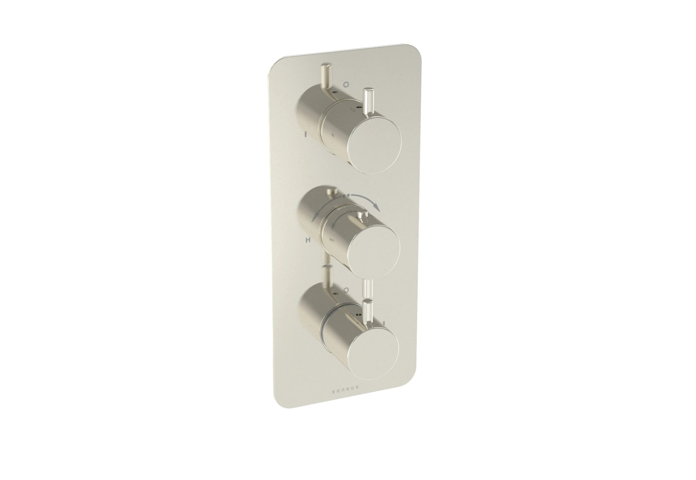 Saneux Cos 2 Way 3 Handle Thermostatic Shower Valve Kit - W/ Classic Handle - Portrait - Brushed Nickel (pvd)