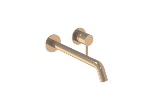Saneux Cos 2 Plate Wall Mounted Basin Mixer Kit - W/ Long Spout (220mm) W/ Classic Handle - Brushed Bronze (pvd)