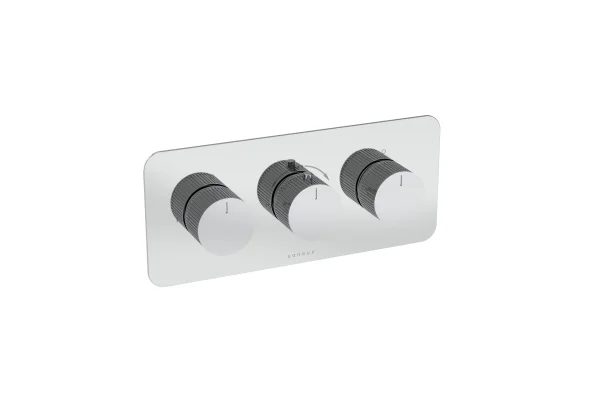 Saneux Cos 3 Way Thermostatic Shower Valve Kit - W/ Fluted Handle - Landscape - Chrome