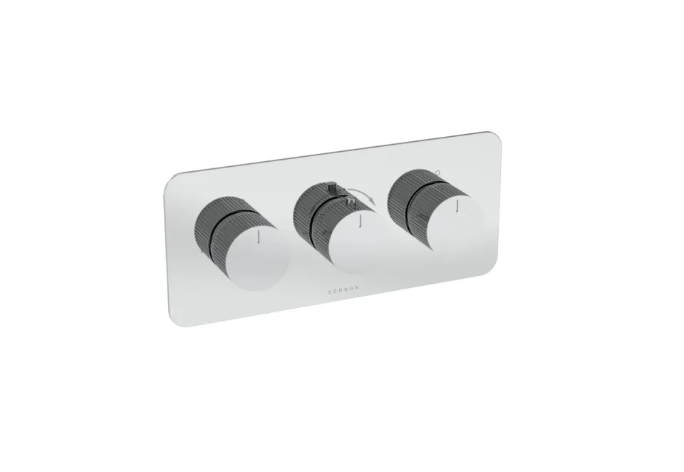 Saneux Cos 3 Way Thermostatic Shower Valve Kit - W/ Fluted Handle - Landscape - Chrome product image - Image 1