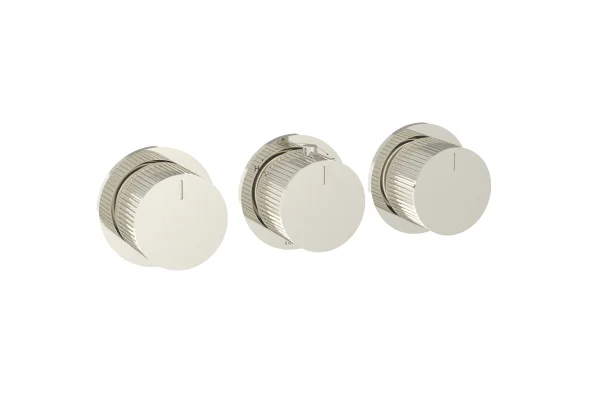 Saneux Cos 3 Way Thermostatic Shower Ring Valve Kit - W/ Fluted Handle - Portrait & Landscape - Brushed Nickel
