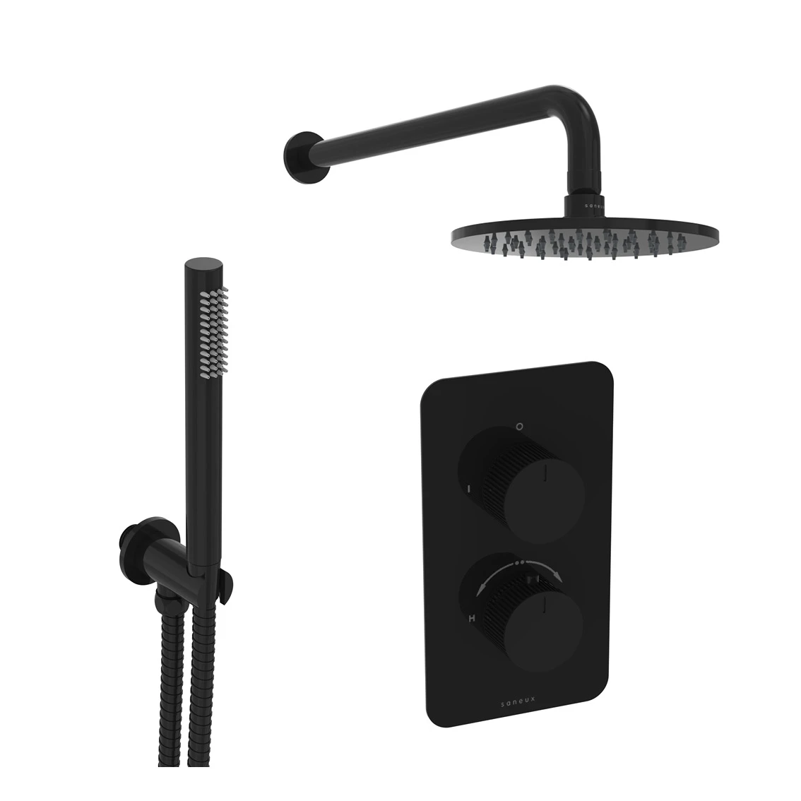 Saneux Cos 2 Way Shower Kit - W/ Slim Handset - Fluted - Satin Black