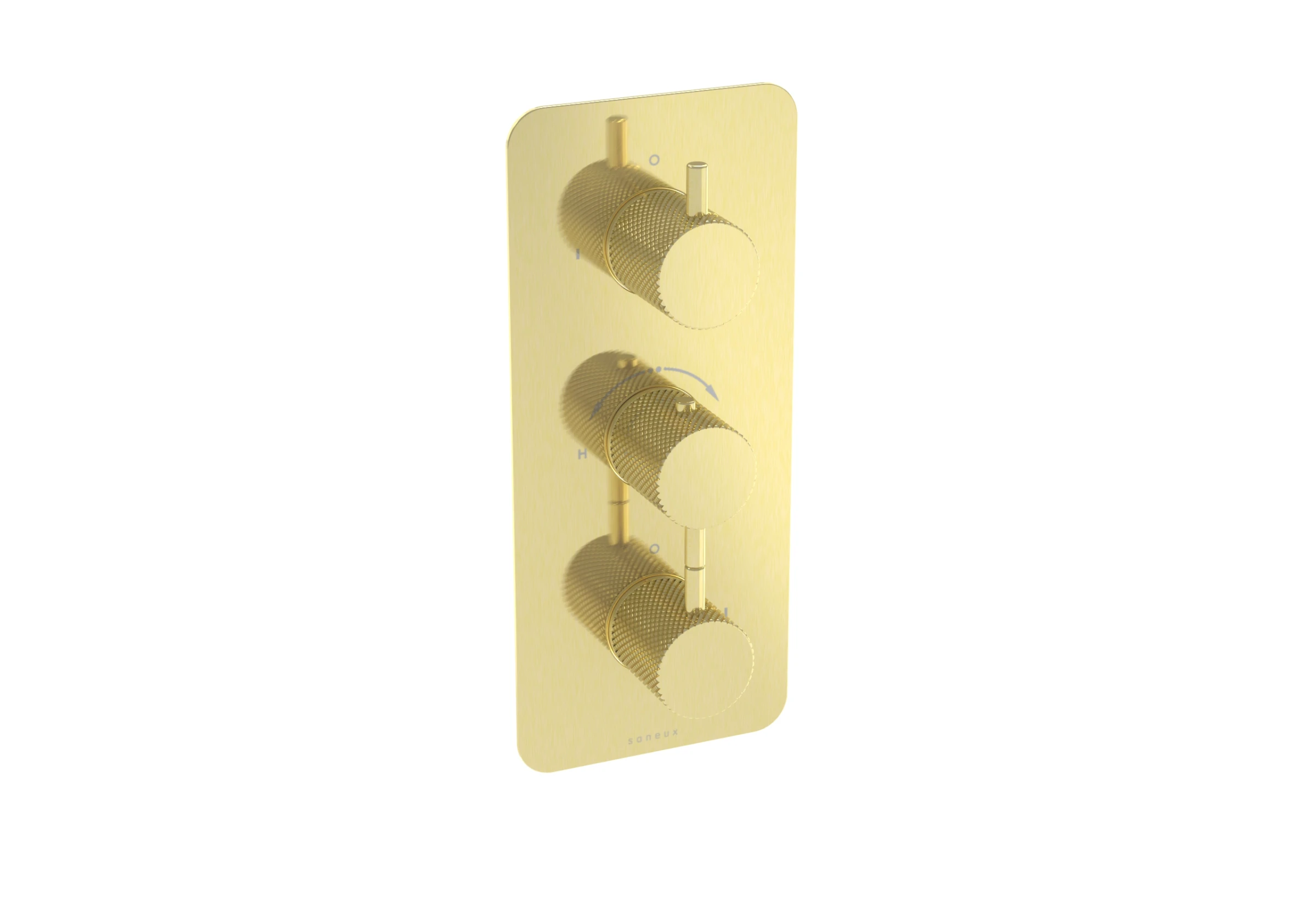 Saneux Cos 3 Way Thermostatic Shower Valve Kit - W/ Knurled Handle - Portrait - Brushed Brass (pvd)