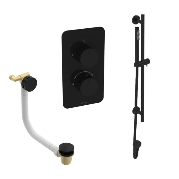 Saneux Cos 2 Way Shower Kit - W/ Slim Handset & Slider Rail & Bath Filler - Fluted - Satin Black