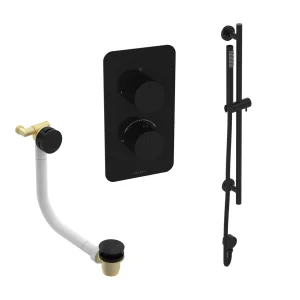 Saneux Cos 2 Way Shower Kit - W/ Slim Handset & Slider Rail & Bath Filler - Fluted - Satin Black