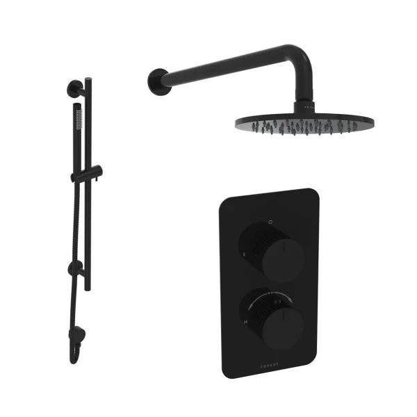 Saneux Cos 2 Way Shower Kit - W/ Slim Handset & Slider Rail & Shower Head - Fluted - Satin Black