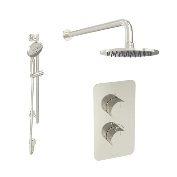 Saneux Cos 2 Way Shower Kit - W/ 3 Function Handset & Slider Rail & Shower Head - Fluted - Brushed Nickel