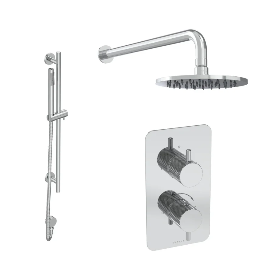 Saneux Cos 2 Way Shower Kit - W/ Slim Handset & Slider Rail & Shower Head - Knurled - Chrome product image - Image 1