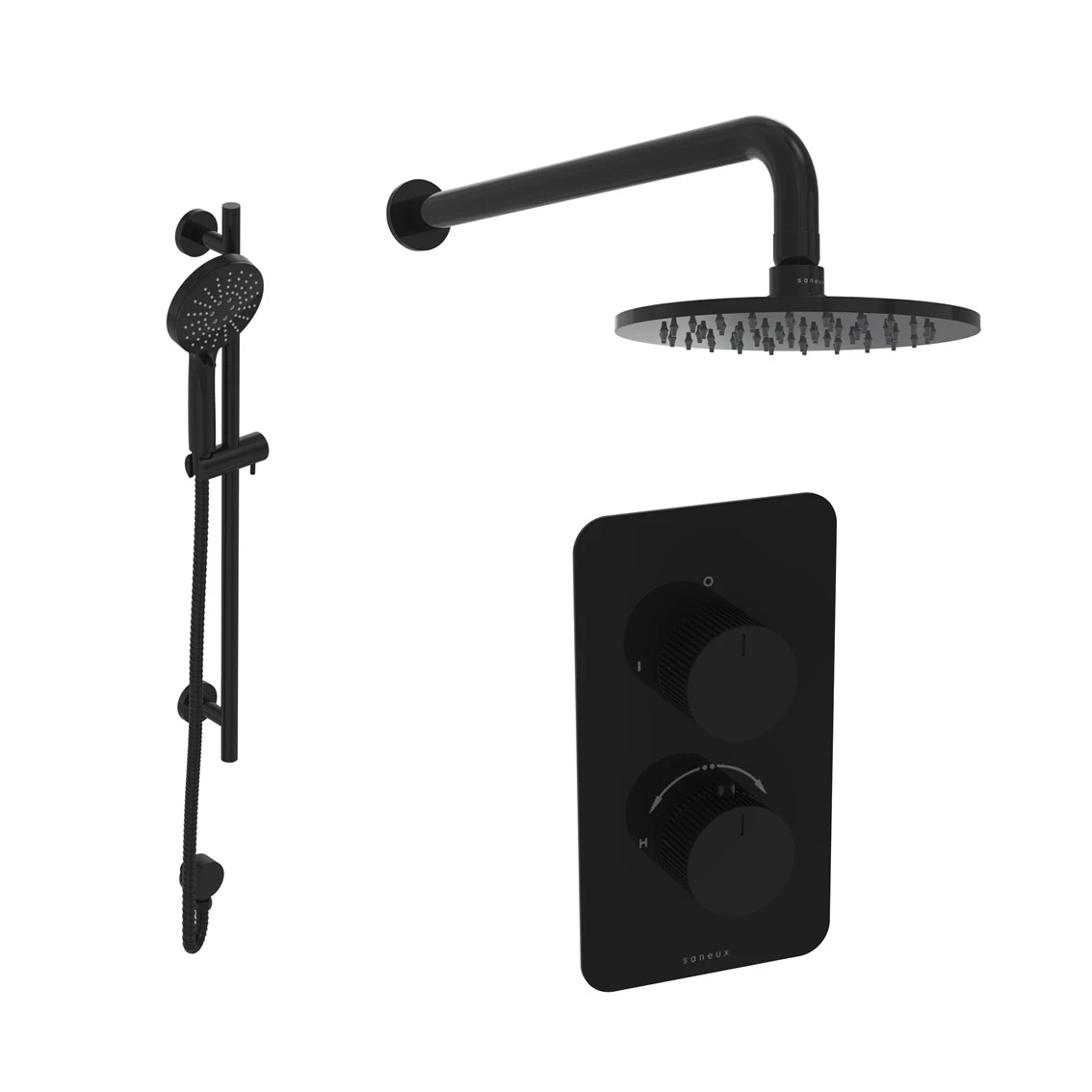 Saneux Cos 2 Way Shower Kit - W/ 3 Function Handset & Slider Rail & Shower Head - Fluted - Satin Black