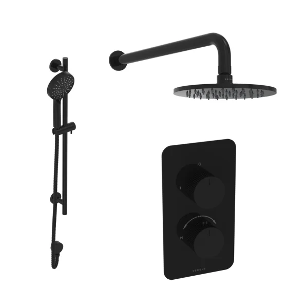 Saneux Cos 2 Way Shower Kit - W/ 3 Function Handset & Slider Rail & Shower Head - Fluted - Satin Black