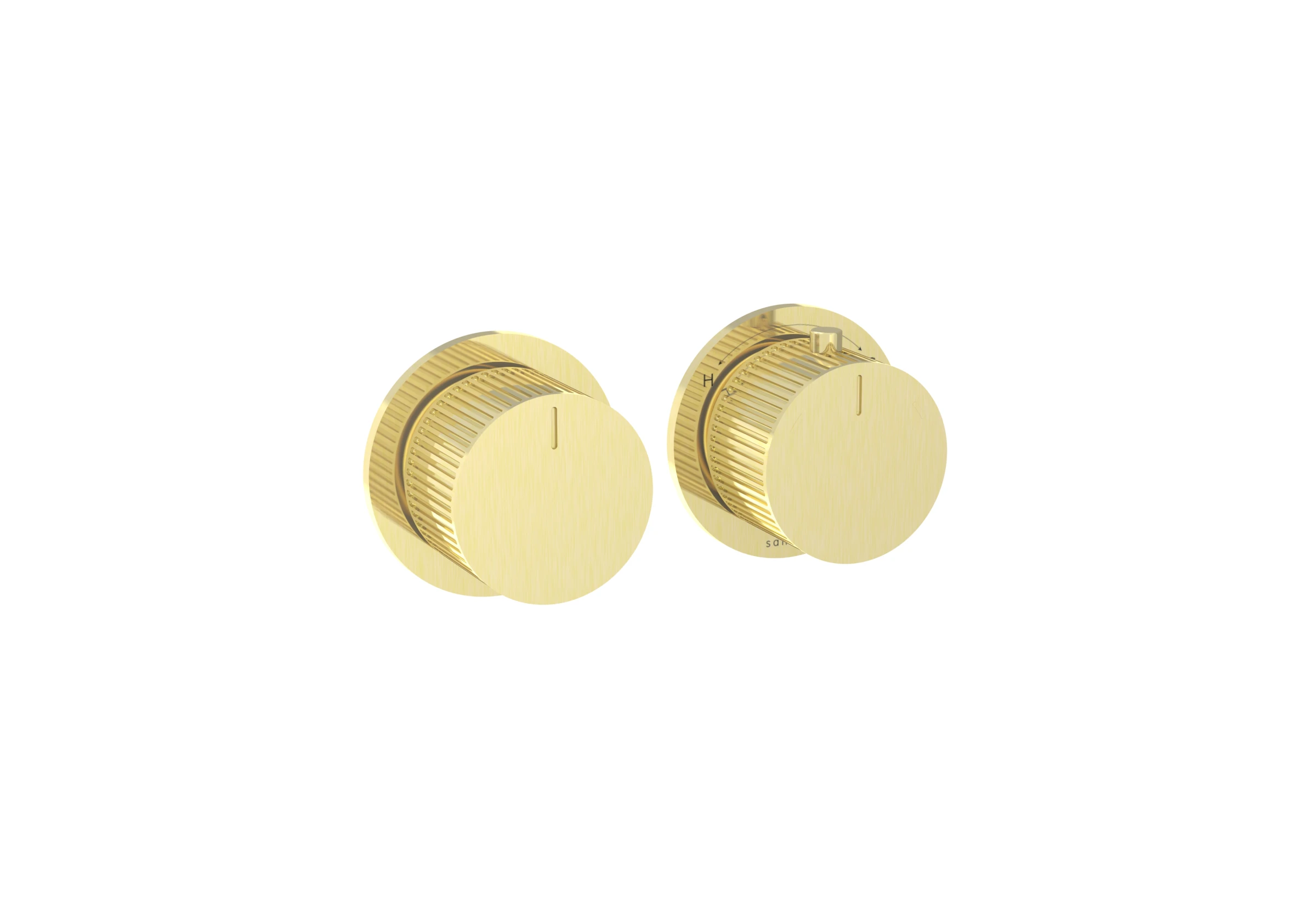 Saneux Cos 2 Way Thermostatic Shower Ring Valve Kit - W/ Fluted Handle - Portrait & Landscape - Brushed Brass