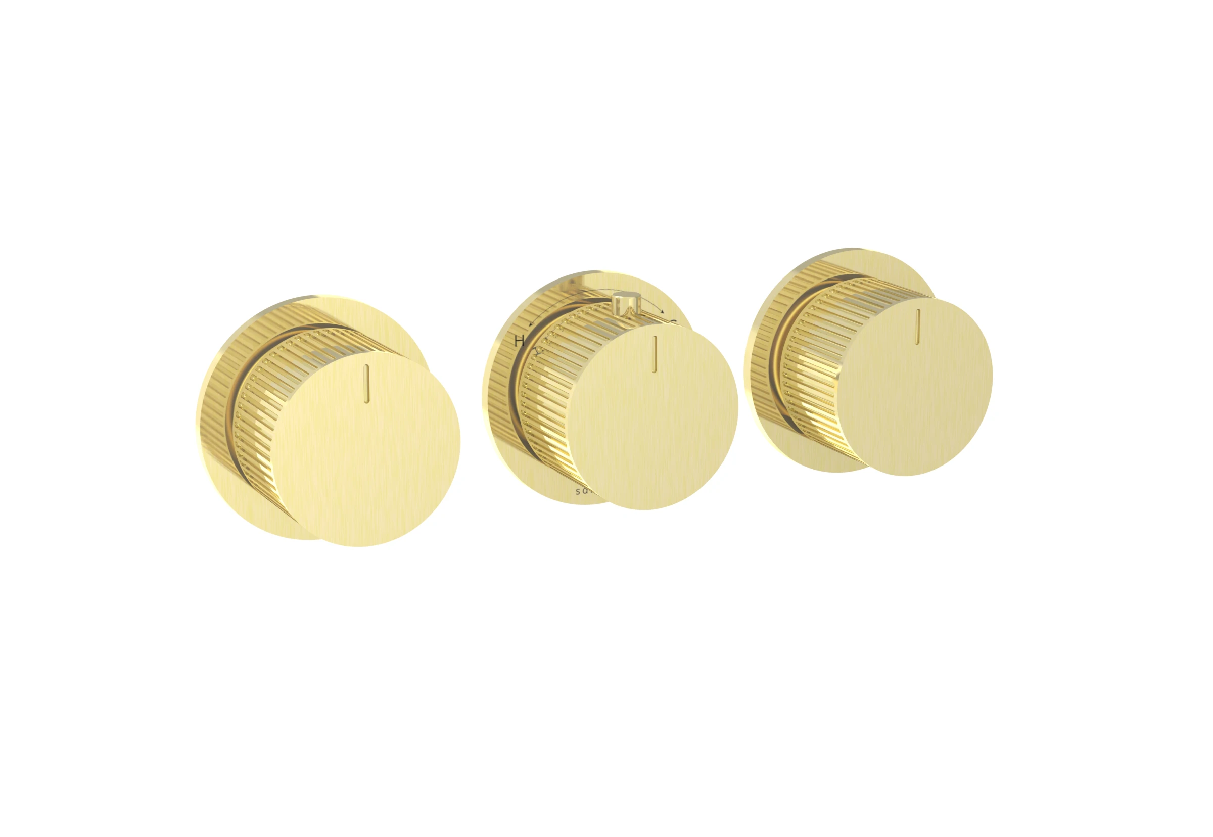 Saneux Cos 3 Way Thermostatic Shower Ring Valve Kit - W/ Fluted Handle - Portrait & Landscape - Brushed Brass