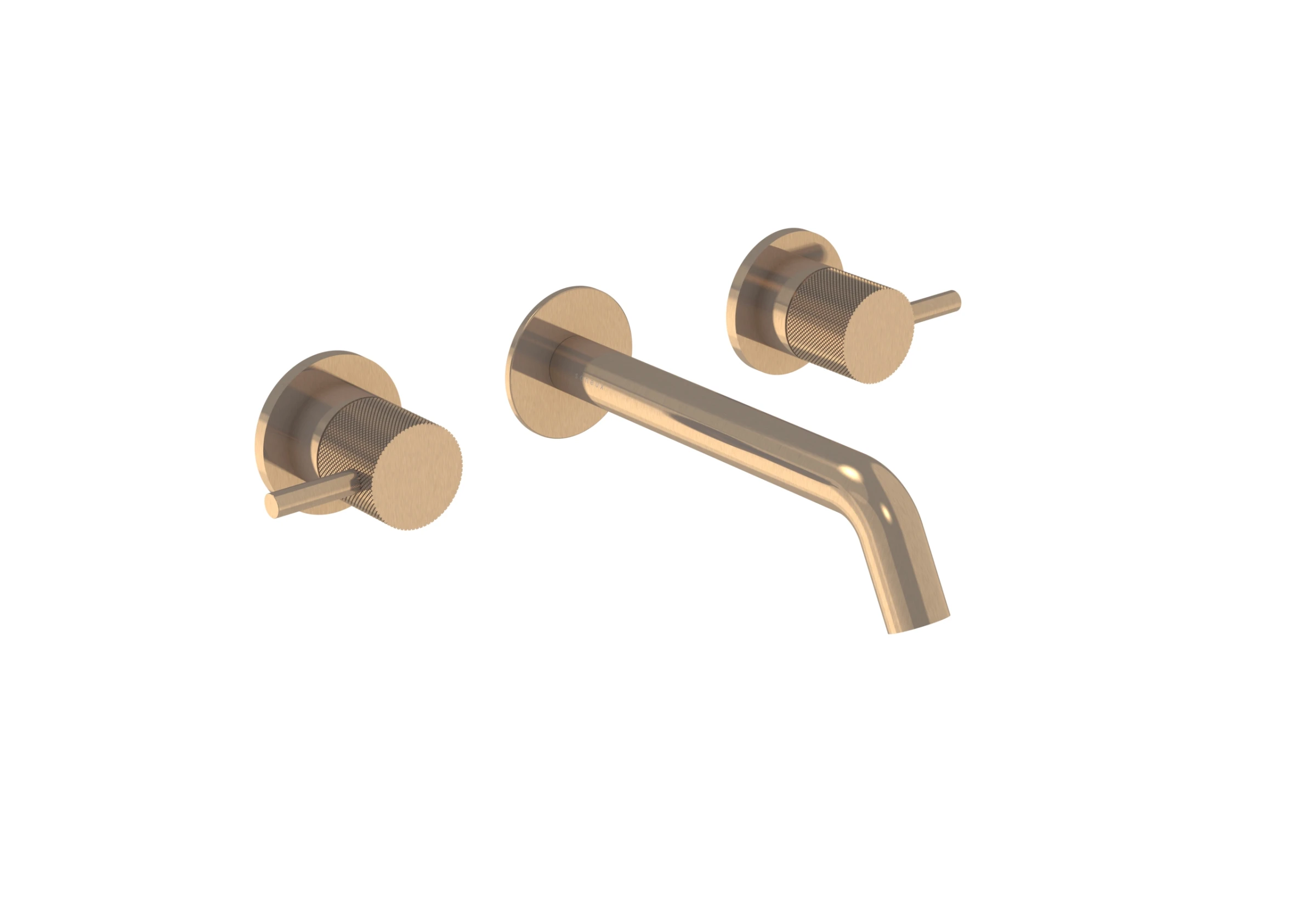 Saneux Cos 3 Tap Hole Wall Mounted Basin Mixer Kit - W/ Classic Spout (170mm) W/ Knurled Handle - Brushed Bronze (pvd)