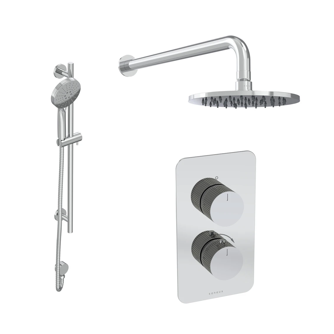 Saneux Cos 2 Way Shower Kit - W/ 3 Function Handset & Slider Rail & Shower Head - Fluted - Chrome