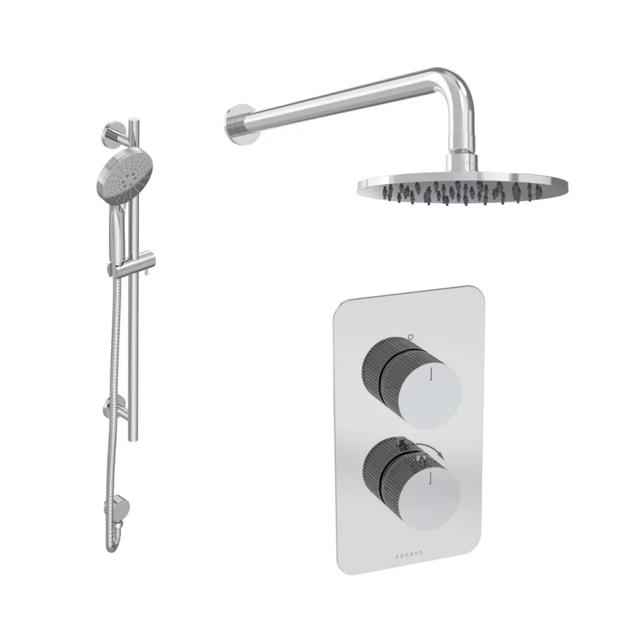 Saneux Cos 2 Way Shower Kit - W/ 3 Function Handset & Slider Rail & Shower Head - Fluted - Chrome product image - Image 1