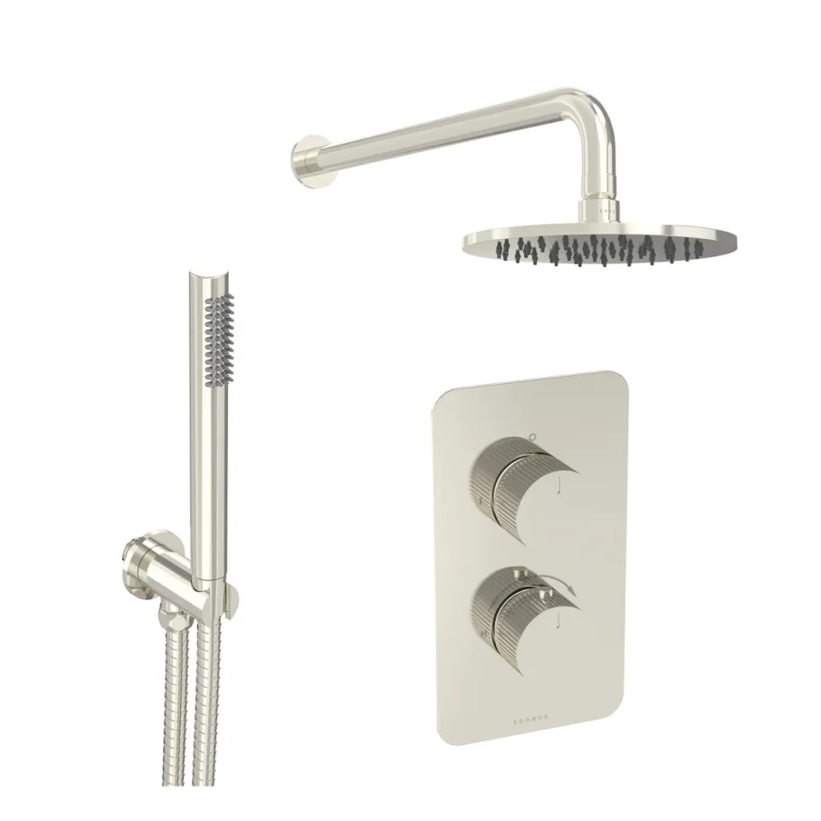 Saneux Cos 2 Way Shower Kit - W/ Slim Handset - Fluted - Brushed Nickel product image - Image 1