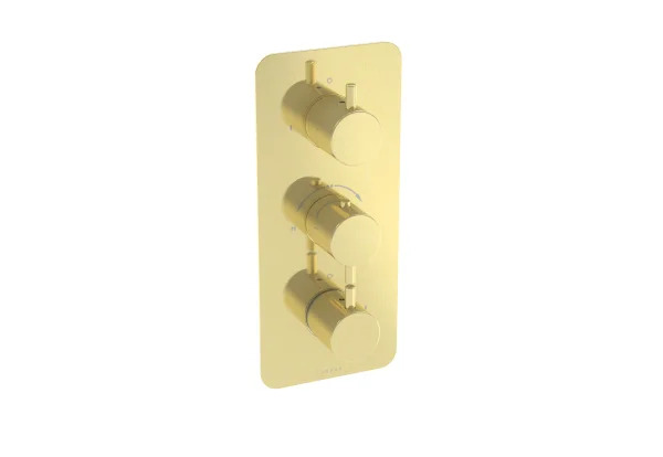 Saneux Cos 2 Way 3 Handle Thermostatic Shower Valve Kit - W/ Classic Handle - Portrait - Brushed Brass (pvd)