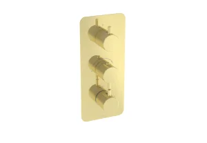 Saneux Cos 2 Way 3 Handle Thermostatic Shower Valve Kit - W/ Classic Handle - Portrait - Brushed Brass (pvd)