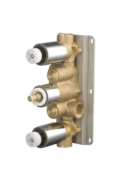 Saneux Thermostatic Valve Body With 2 Outlets & 3 Holes - Brass