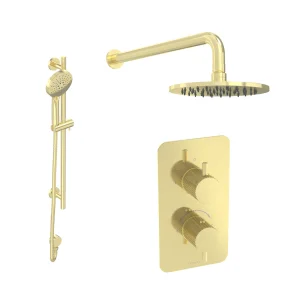 Saneux Cos 2 Way Shower Kit - W/ 3 Function Handset & Slider Rail & Shower Head - Knurled - Brushed Brass