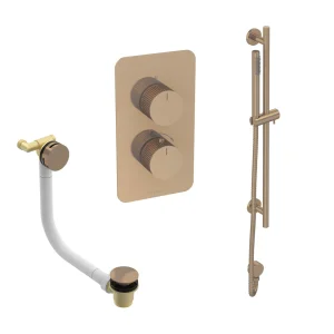 Saneux Cos 2 Way Shower Kit - W/ Slim Handset & Slider Rail & Bath Filler - Fluted - Brushed Bronze