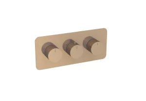 Saneux Cos 2 Way 3 Handle Thermostatic Shower Valve Kit - W/ Fluted Handle - Landscape - Brushed Bronze (pvd)