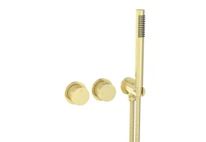 Saneux Cos 2 Way Thermostatic Shower Ring Valve Kit - W/ Fluted Handle & Handset - Portrait & Landscape - Brushed Brass