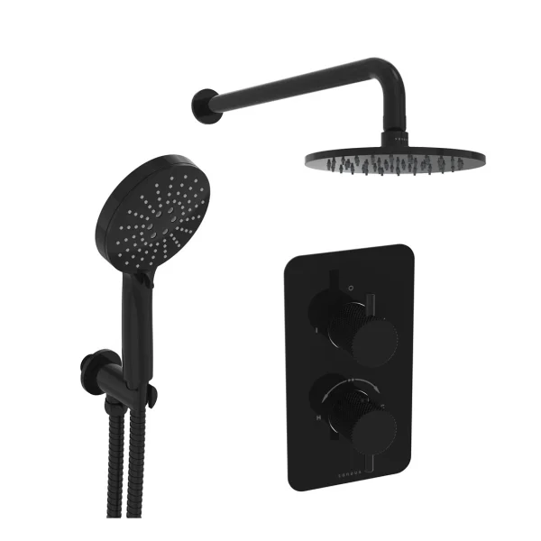 Saneux Cos 2 Way Shower Kit - W/ 3 Function Handset & Shower Head - Knurled - Satin Black