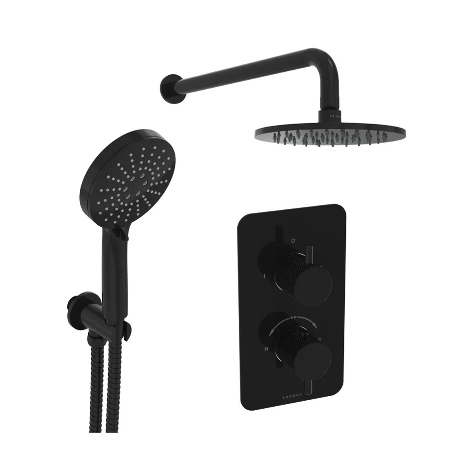 Saneux Cos 2 Way Shower Kit - W/ 3 Function Handset & Shower Head - Knurled - Satin Black product image - Image 1