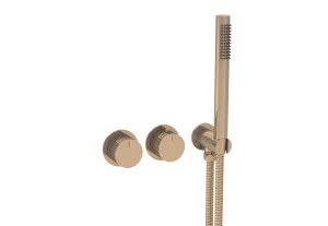 Saneux Cos 2 Way Thermostatic Shower Ring Valve Kit - W/ Fluted Handle & Handset - Portrait & Landscape - Brushed Bronze