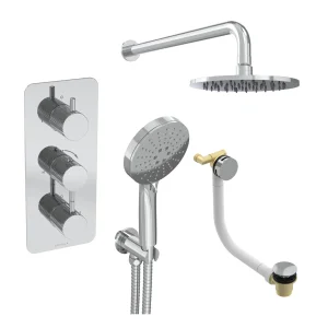 Saneux Cos 3 Way Shower Kit - W/ 3 Function Handset & Bath Filler & Shower Head - Knurled - Chrome