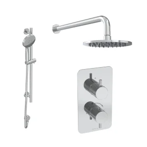 Saneux Cos 2 Way Shower Kit - W/ 3 Function Handset & Slider Rail & Shower Head - Knurled - Chrome