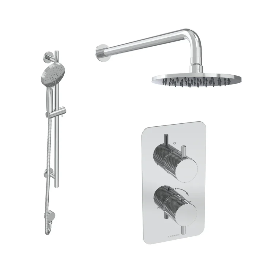 Saneux Cos 2 Way Shower Kit - W/ 3 Function Handset & Slider Rail & Shower Head - Knurled - Chrome product image - Image 1