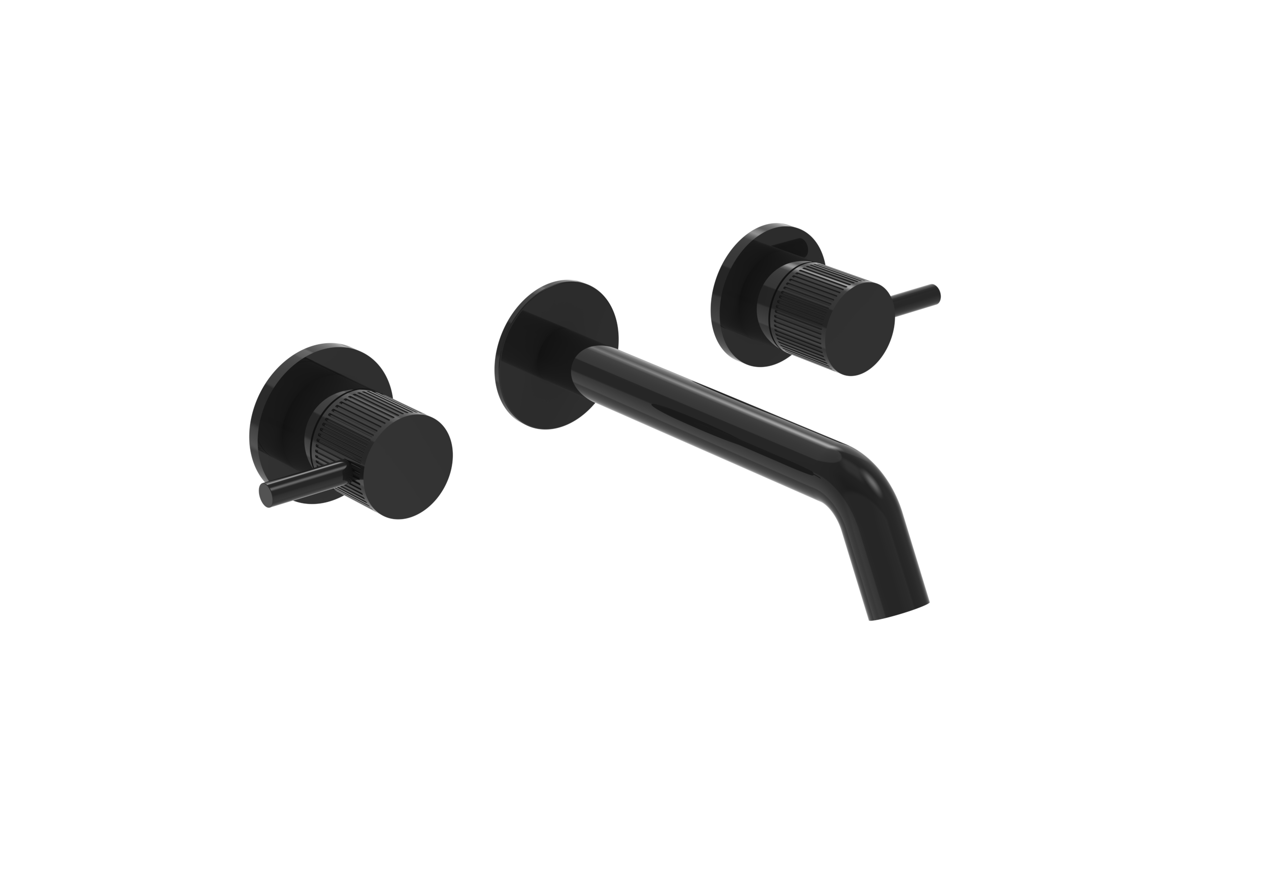 Saneux Cos 3 Tap Hole Wall Mounted Basin Mixer Kit - W/ Classic Spout (170mm) W/ Fluted Handle - Satin Black (pvd)