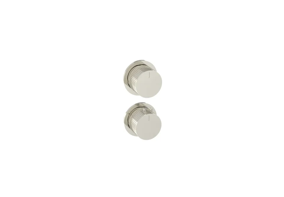 Saneux Cos 2 Way Thermostatic Shower Ring Valve Kit - W/ Fluted Handle - Portrait & Landscape - Brushed Nickel detail view - Image 2