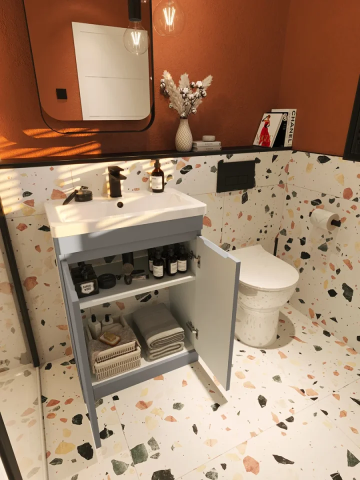 Saneux Air 60cm 2 Door Floor Standing Unit ' Dove Grey detail view - Image 2